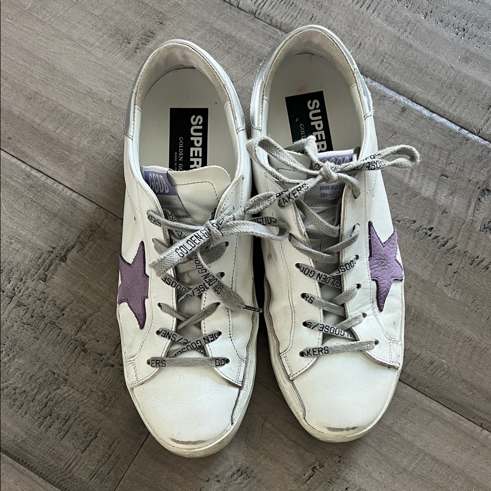 Golden Goose Superstar Sneakers in Metallic Silver and White